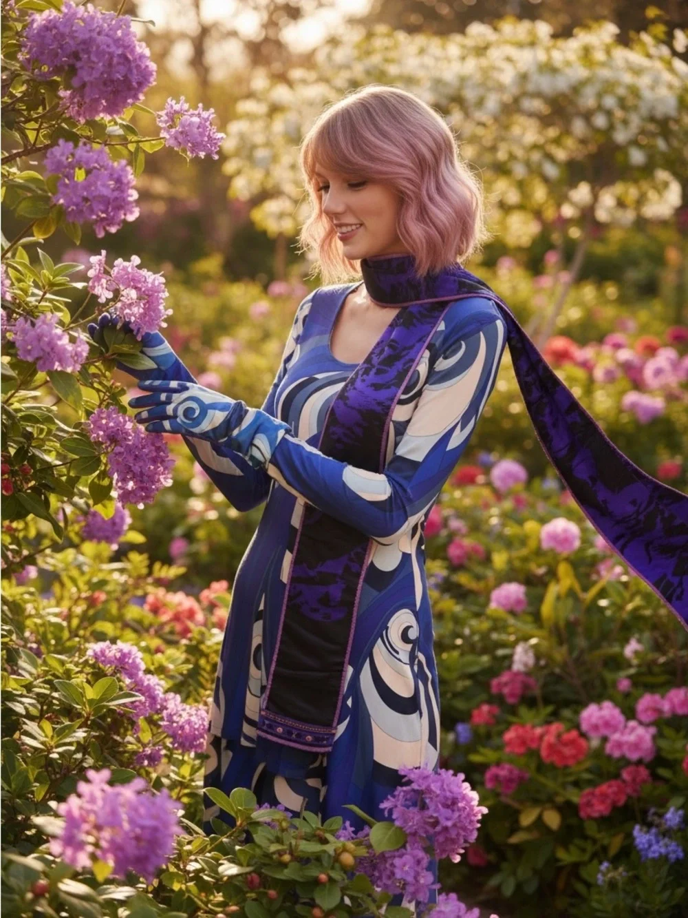 Emilio Pucci Purple and Black Silk Scarf